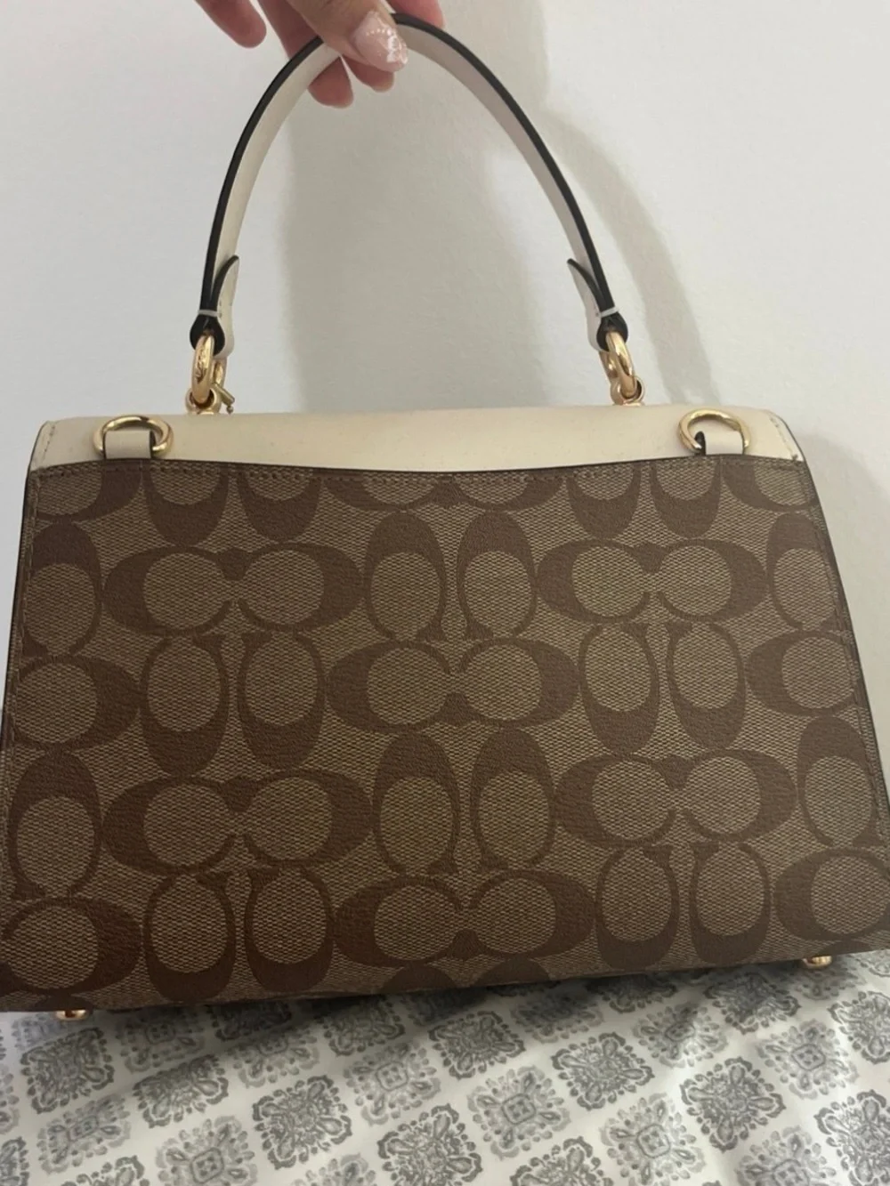 Coach Two-Tone Satchel in Chalk and Brown Signature Canvas